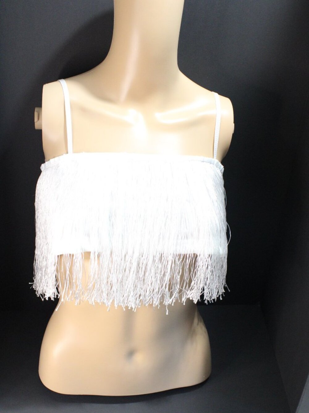 Fenyong, White Fringed Crop Top, Spaghetti Straps, Size M
